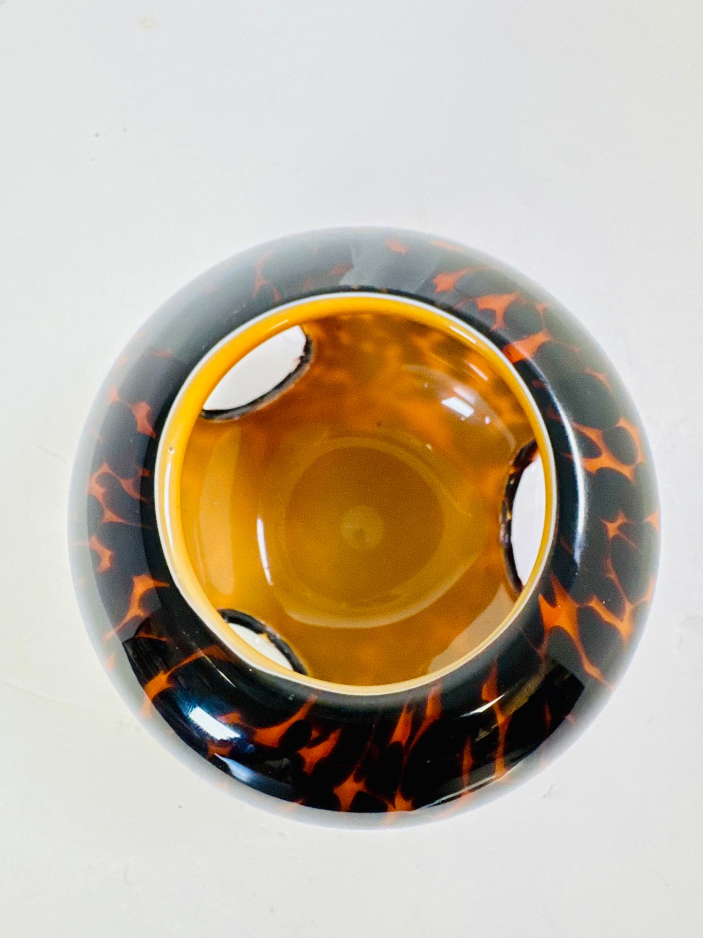 Vintage Art Glass MCM Hand Blown Leopard Print Bowl Vase