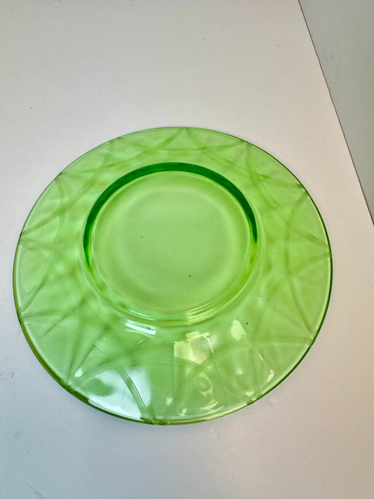 Royal Fan Set of 5 Green Uranium Glass Plates