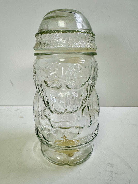 Vintage Libbey Christmas Clear Glass Santa Claus Candy Jar & Lid