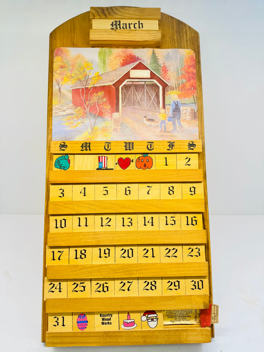 VINTAGE PERPETUAL WOODEN TILE WALL CALENDAR