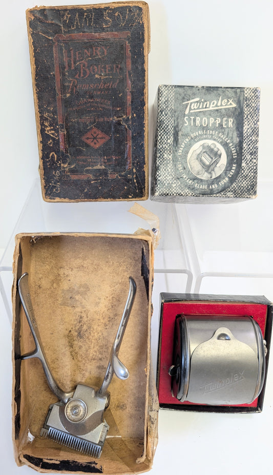 Vintage Henry boker hair clippers and twinplex stropper razor edge
