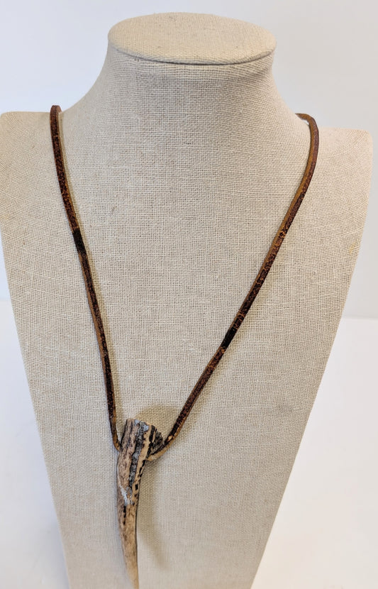 19th century Inuit Ivory pipe, antique antler necklace