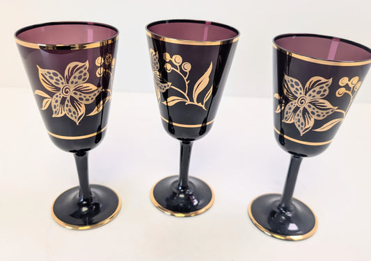 Vintage Bohemia amethyst glass set
