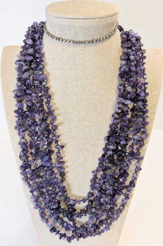 Amethyst chips silver-toned necklace