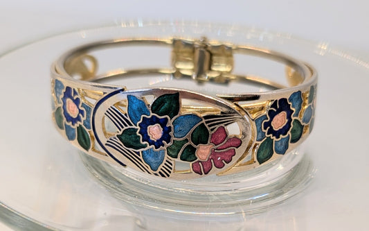 Vintage Colisonne flower clamper bracelet