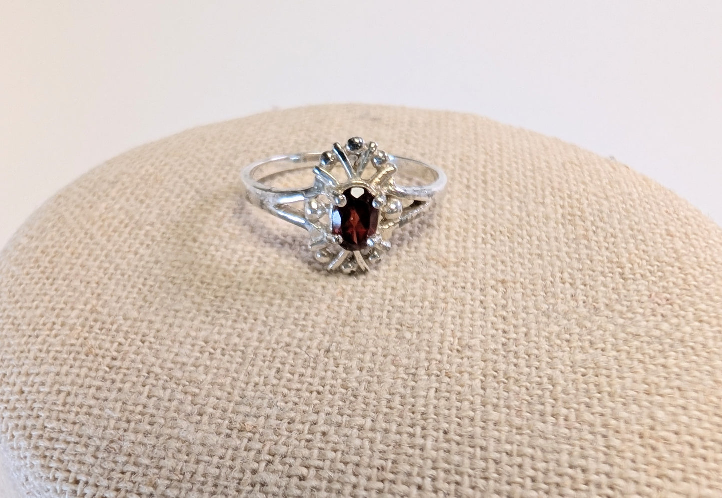 Vintage silver women's ring with red gem