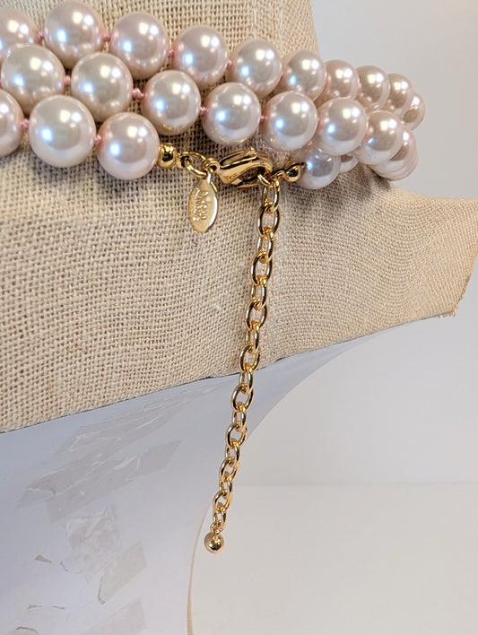 Joan Rivers Pink Glass Pearl Necklace Set Classic Collection