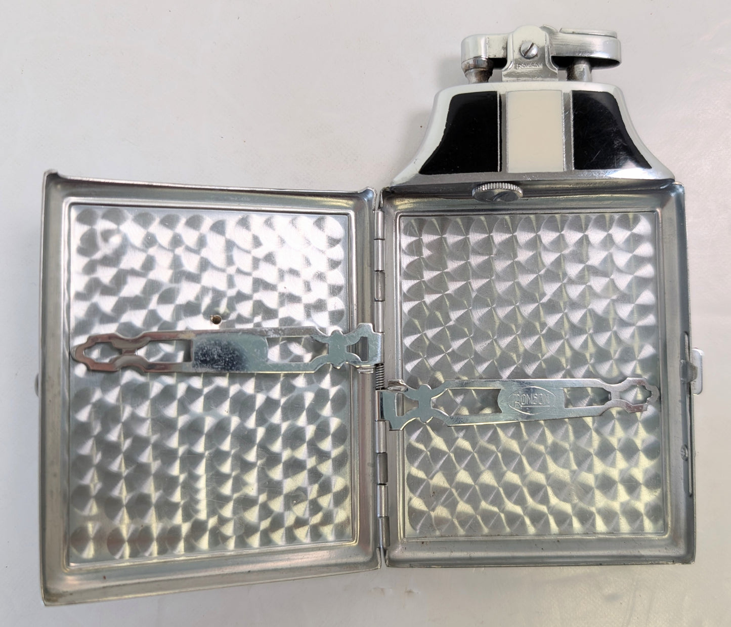 1933 Ronson Master Case enamel silver toned cigarette case and lighter