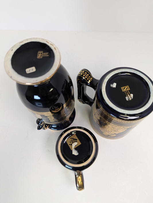 Vintage Greek Pottery Vase and Two Mugs