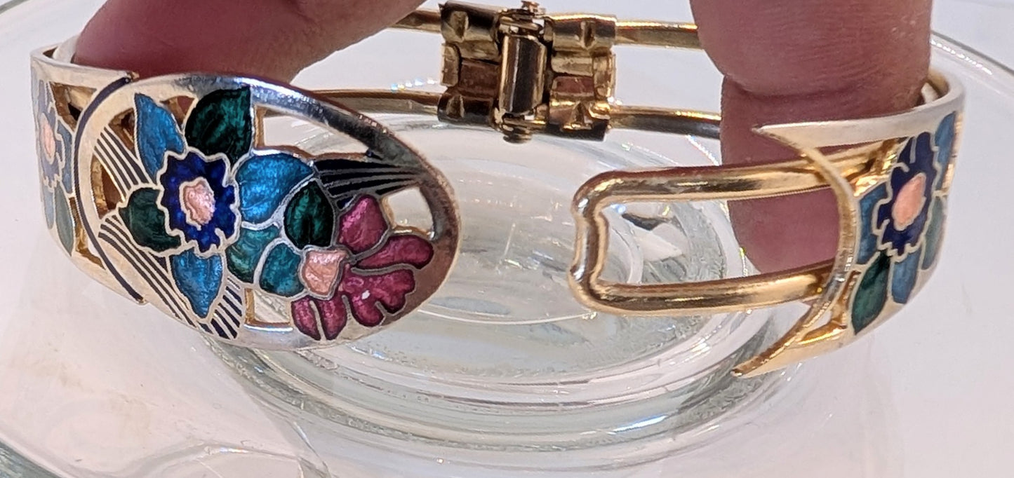 Vintage Colisonne flower clamper bracelet